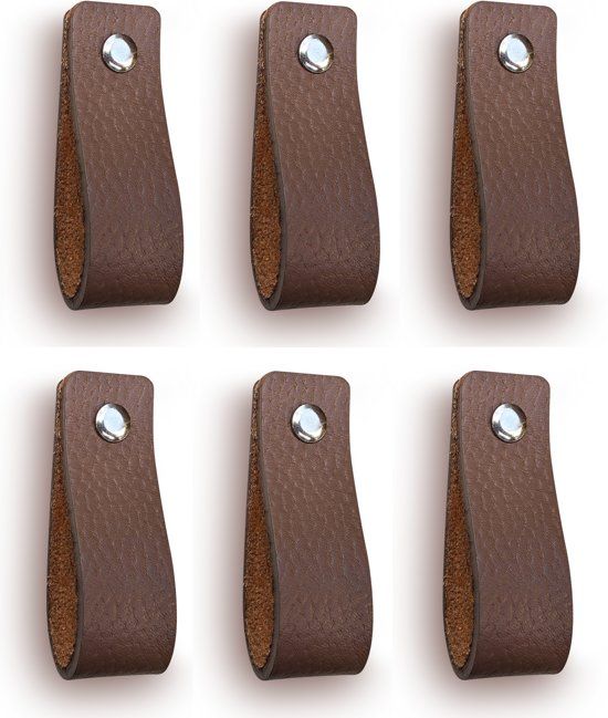 Brute Strength - Leren handgrepen voor meubels - Naturel - 4 stuks - 16,5 x 2,5 cm - Kastgreep, Deurgreep voor keuken, badkamer, kasten, dressoir, hout