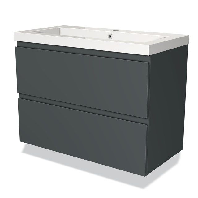 Maxaro Badkamermeubel 90cm Modulo Donkergrijs 2 Lades Greeploos Mineraalmarmer