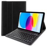 Cool Beschermhoes voor iPad (2022/2024) 10,9 inch (10 gen.) Bluetooth-toetsenbord, kunstleer, zwart