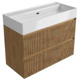 Saniclass Ensemble de meubles de salle de bain - 100x45x72cm - lavabo en céramique Legend blanc - chêne mat naturel