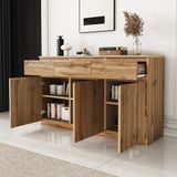 MODFU Multifunctioneel dressoir in houtlook met 3 deuren en 3 lades, ruime keukenkast van 135x40x81 cm
