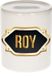 Bellatio Decorations Shoppartners Bv Spaarpot met voornaam Roy - wit - met goud/zwart embleem - 8 x 9 cm - keramiek - met afsluitdop - cadeau verjaardag