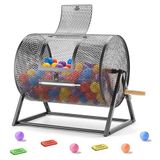 VEVOR Tombola trommel, 410 x Ø 302 mm, trommel met capaciteit van 5000 losse of 200 lotereballen, winnspeeltrommel met zwengel en driehoekige standaard, voor evenementen en feesten, zwart