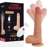 CYBER SILICOCK Red Silicone Vibrating Dildo with Veins and Scrotum