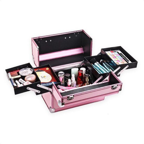 Confibel Cosmetica Koffer - Roze - 17 kg - 5 Opbergbakken - Aluminium