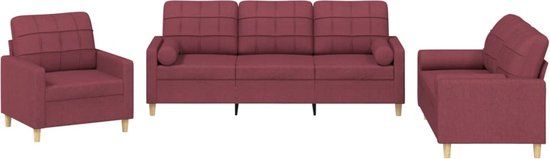 vidaXL 3-delige Loungeset Wijnrood