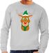Bellatio Decorations Foute kersttrui / sweater met Rudolf het rendier met groene kerstmuts grijs voor heren - Kersttruien M