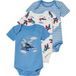 LUPILU® Bodies pour bébé, 3 pièces, en pur coton bio. (bleu clair/blanc/bleu, 2-6 mois)