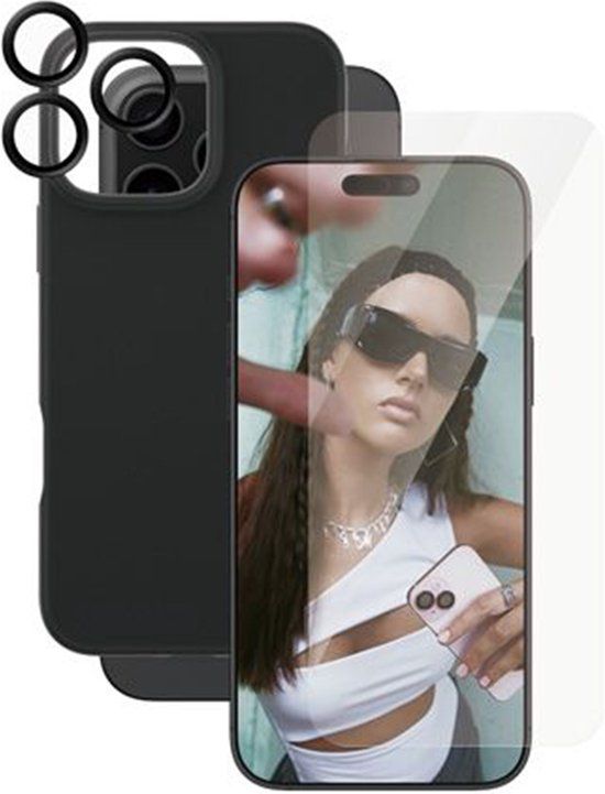 PanzerGlass Stijlvolle 3-in-1 Ultra-Wide Fit Beschermer Bundel Geschikt voor Apple iPhone 16 Pro Max, Doorzichtig zwart