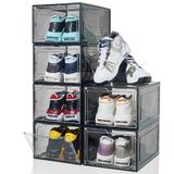 ZLLZUU Schoenorganizer schoenopbergdozen, 6 stuks grote schoenendozen met magnetische deur, doorzichtige plastic stapelbare schoencontainers (zwart)
