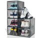 ZLLZUU Schoenorganizer schoenopbergdozen, 6 stuks grote schoenendozen met magnetische deur, doorzichtige plastic stapelbare schoencontainers (zwart)