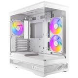 Antec C2M ARGB wit, compacte microATX-behuizing, panoramisch gehard glas, hoge luchtstroom, inclusief 3 PWM ARGB-fans, ondersteuning 360 mm radiator en 415 mm GPU, Type-C 10 Gbps, gereedschapsvrij