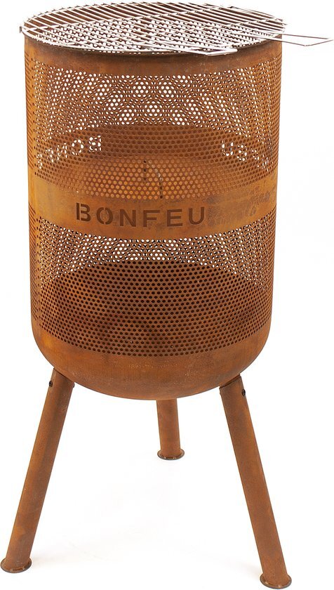BonFeu BonVes 45 Roest Vuurkorf Staal - Vuurkorf met Grill en optioneel Plancha Bakken - 45x45x100 cm