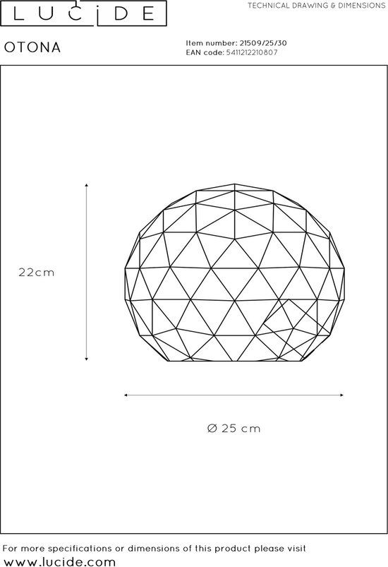 Lucide OTONA Tafellamp - Ø 25 cm - Zwart - E27
