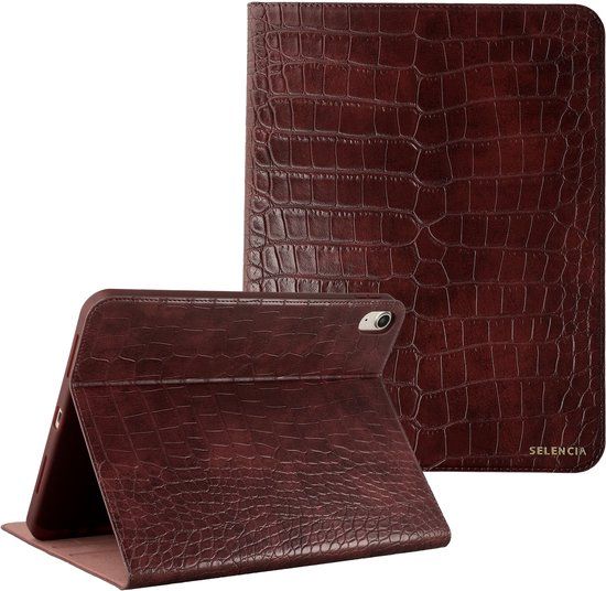 Selencia Croco Book Case for Apple iPad 11 (2025) A16 / iPad 10th Gen (2022) 10.9 inch - Dark Red