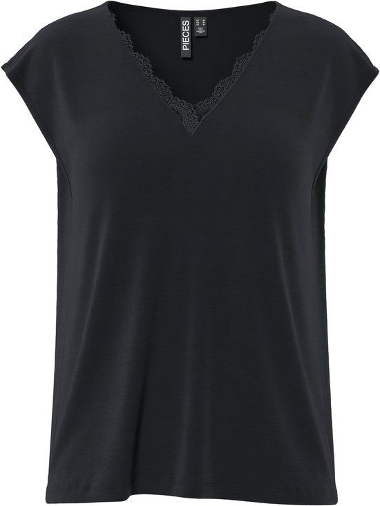 PIECES - PCKAMALA LACE V-NECK TEE JRS NOOS BC - Meisjes - Lange mouwen shirts - Zwart - XS