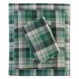 WOOLRICH Flanellen lakenset van 100% katoen, warme zachte lakens met 35,5 cm elastische zak, cabine levensstijl, koude seizoen, gezellige beddengoedset, bijpassende kussensloop, kingsize, groen
