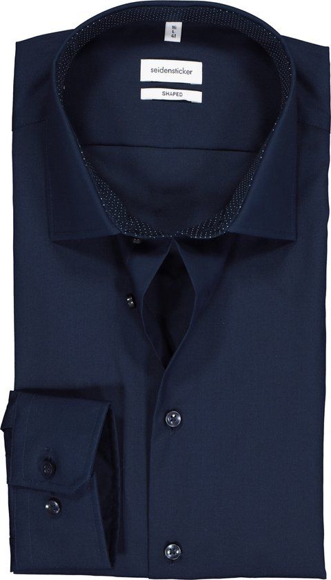 Seidensticker Shaped Fit Overhemd - Donkerblauw - Strijkvrij - Maat 38