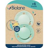 BIOLANE - Ronde fopspenen - Extra dunne fopspenen - 6+ maanden - Tweekleurig Groen - Speen van natuurlijk rubber - Respect voor de mondontwikkeling - Zacht en comfortabel - Hernieuwbare materialen