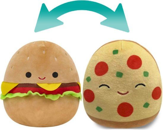 Top1Toys Squishmallows Flip-A-Mallow Pep & Carl (Pizza/Hamburger) Pluche Knuffel 14 cm