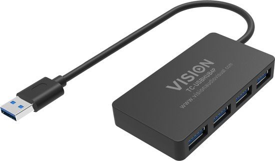 Vision TC-USBHUB4P interface hub USB 3.2 Gen 1 (3.1 Gen 1) Type-A 5 Mbit/s Zwart
