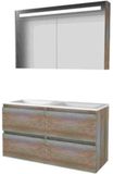 Basic Line Premium 46 Badkamermeubelset - 120 x 46 cm - Greeploos - 4 Lades - Acryl Wastafel - 2 Kraangaten - Spiegelkast met LED Verlichting - Scotch Oak