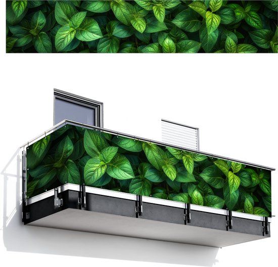 GreatGardenPosters Balkonscherm 500x100 cm - Balkonposter Bladeren - Groen - PVC