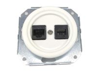 Frameloze witte porseleinen inbouwbasis voor RJ45- en RJ11-aansluitingen