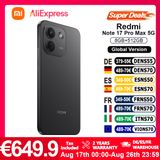 XIAOMI Redmi Globale versie Redmi Note 17 Pro Max 5G smartphone 5G 6,83" AMOLED display 9210mAh batterij 100W HyperCharge IP66 IP68 Corning Gorilla Glass Victus 2 Krachtige Snapdragon ® 6 Gen 5 Al ultrahelder