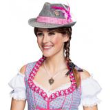 Merkloos / Sans marque Tiroler verkleed hoed - grijs/roze - Oktoberfest - dameshoed