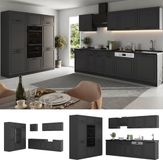Vicco Complete keukeneenheid R-Line, Antraciet landelijk/Antraciet, 180 cm goudkleurig eiken werkblad