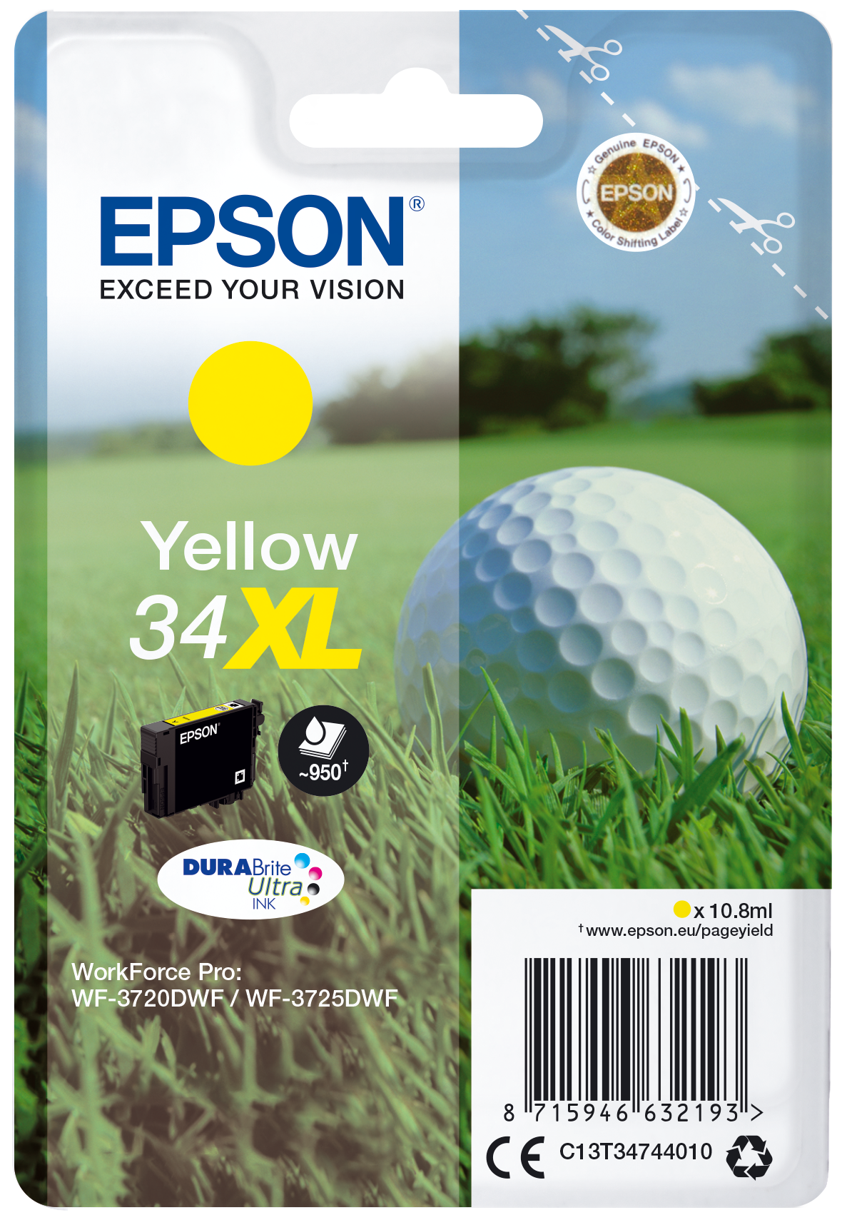 Epson Golf ball Singlepack Yellow 34XL DURABrite Ultra Ink single pack / geel