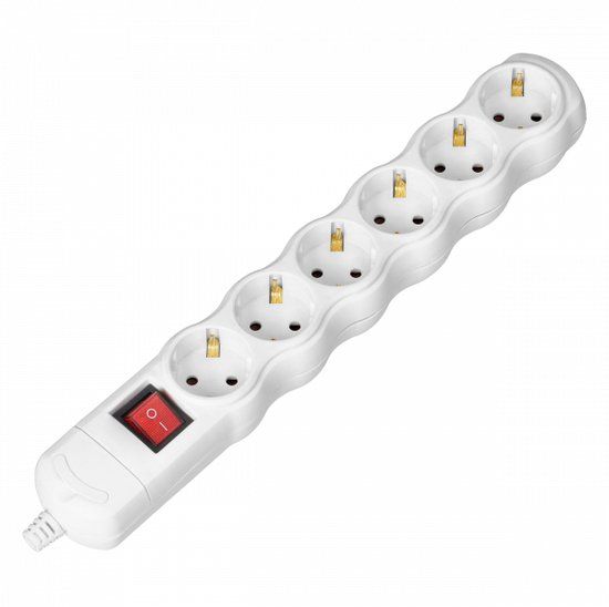 ORNO Stekkerdoos met schakelaar - Verdeelstekker 6-voudig - Wit - Zonder snoer
