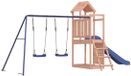 Gran Vida® Structure de jeu en bois d'extérieur - Portique avec toboggan - Double balançoire - Mur d'escalade - Bac à sable - Pour enfants de 3 à 8 ans