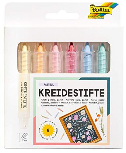 Folia 370619 Krijtstiften set pastel, 6 krijtstiften gesorteerd in 6 verschillende kleuren, voor het schilderen op bord, glas, papier en andere gladde oppervlakken