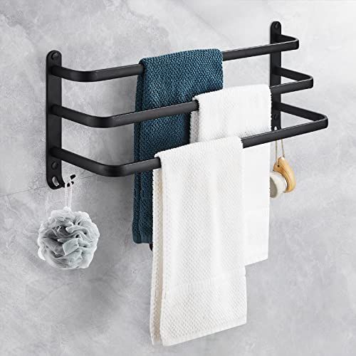 LANPOWAE Handdoekhouder - Zwart - 70 cm - 3 verdiepingen - Zelfklevend - Zonder boren