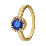 Lucardi Dames Stalen goldplated vintage ring met blauwe zirkonia