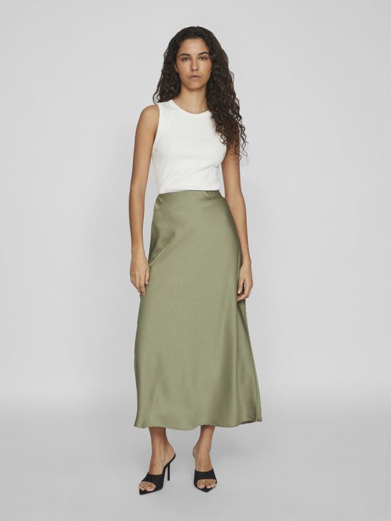 VILA Middellange rok VIELLETTE High waist Oil Green