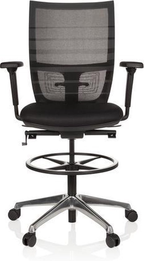 HJH OFFICE Werkkruk/Verhoogde Bureaustoel - Met Armleuning - Polyester - Zwart - Ergonomisch