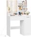 VASAGLE Table de maquillage avec miroir LED, avec prise, 1 tiroir, 2 étagères ouvertes | Armoire avec 2 étagères réglables, coin beauté, moderne, blanc, collection CUSTOS RDT138W01