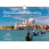 Reismagie Venetië, DIN A4, kalender voor 2024, vakantie, strand, zee, Italië, mediterrane, Rialto gondel - Seelenzauber