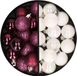 Boules de Noël 34x pc - 3 cm - aubergine violet et blanc nacré - plastique
