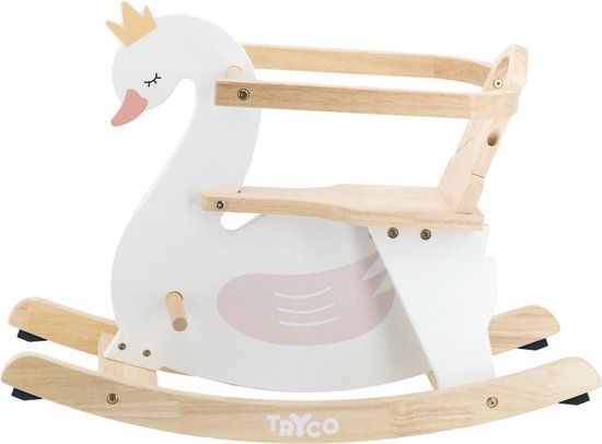 Tryco Zwaan Houten Hobbeldier - Wit/Roze