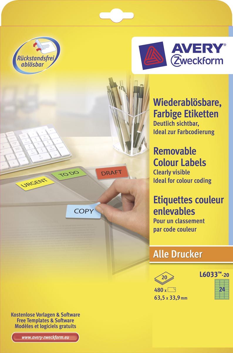 Avery Afneembare Gekleurde Etiketten - 63.5 x 33.9 mm - Groen - 480 Stuks