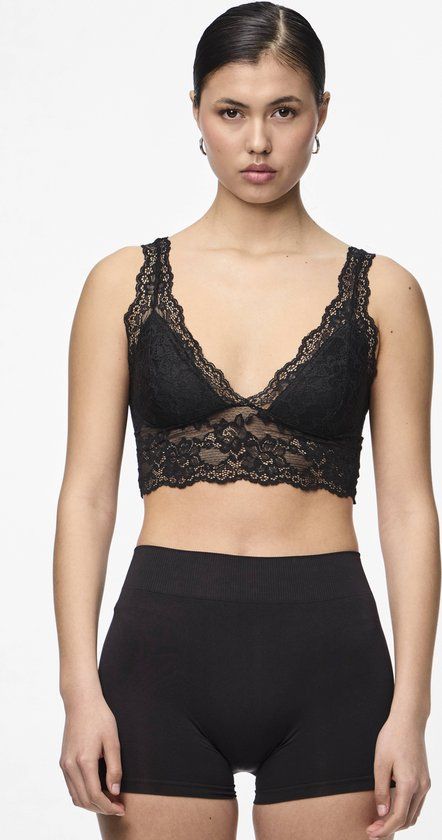 Pieces Bralette Lace Bra Top - Black - Women's - Size S