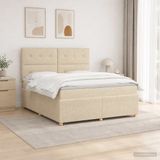 vidaXL LED Boxspringbed met Matras Crèmekleurig 160 x 200 cm Stof