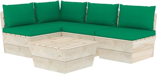 vidaXL 5-delige Loungeset met kussens pallet vurenhout