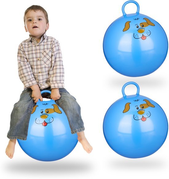 Relaxdays 3 x skippybal in set - voor kinderen - hond design - springbal - blauw