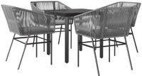 vidaXL 5-delige tuinset met kussens, grijs, polyrotan, glas
