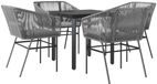 vidaXL 5-delige tuinset met kussens, grijs, polyrotan, glas